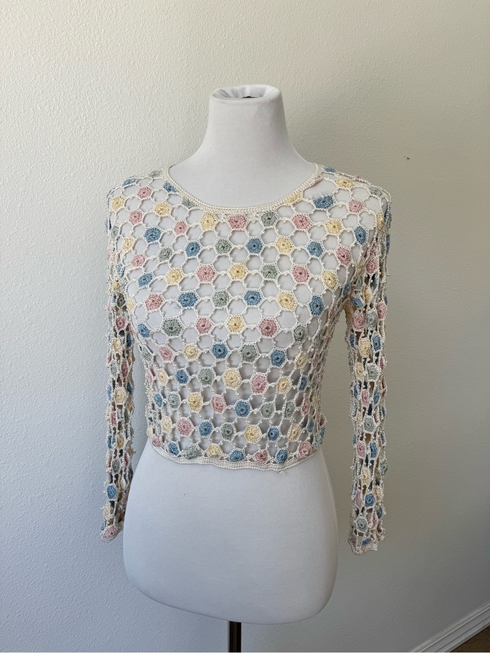 Vintage Crochet Beaded Long-Sleeve